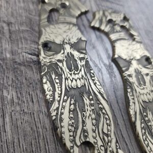 Spyderco Manix 2 Brass Relief Engraved Davy Jones Design - Aged Brass - EDC Scales - Knife Install Optional