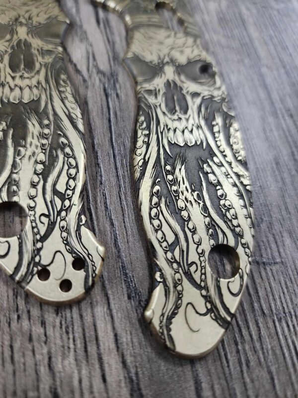 Spyderco Manix 2 Brass Relief Engraved Davy Jones Design - Aged Brass - EDC Scales - Knife Install Optional