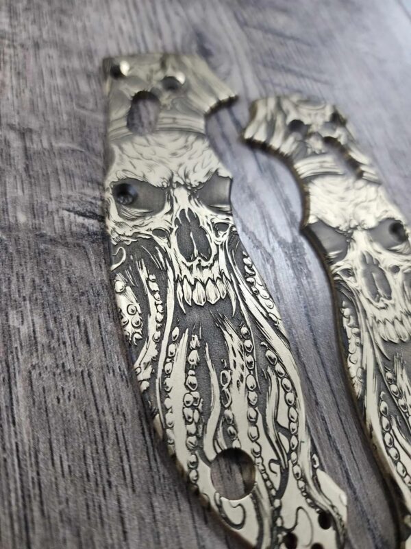 Spyderco Manix 2 Brass Relief Engraved Davy Jones Design - Aged Brass - EDC Scales - Knife Install Optional