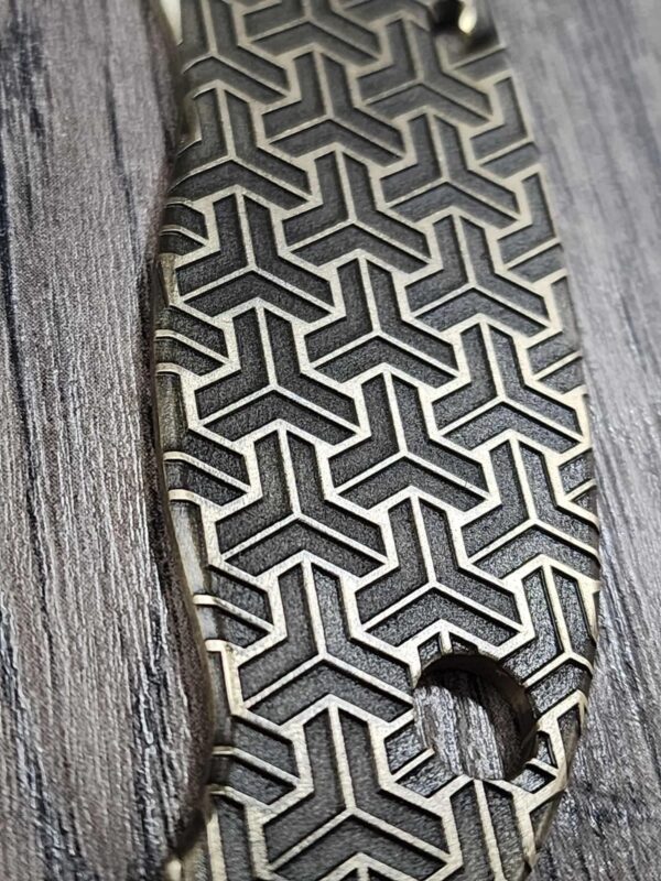 Spyderco Manix 2 Brass Relief Engraved Geometric Trio Pattern - Aged Brass - EDC Scales - Knife Install Optional