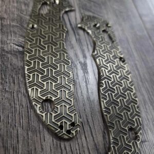 Spyderco Manix 2 Brass Relief Engraved Geometric Trio Pattern - Aged Brass - EDC Scales - Knife Install Optional