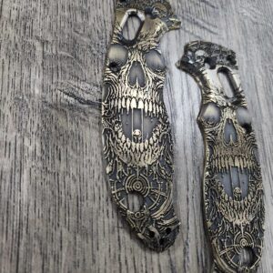 Spyderco Manix 2 Brass Relief Engraved Screaming Skull Design - Aged Brass - EDC Scales - Knife Install Optional