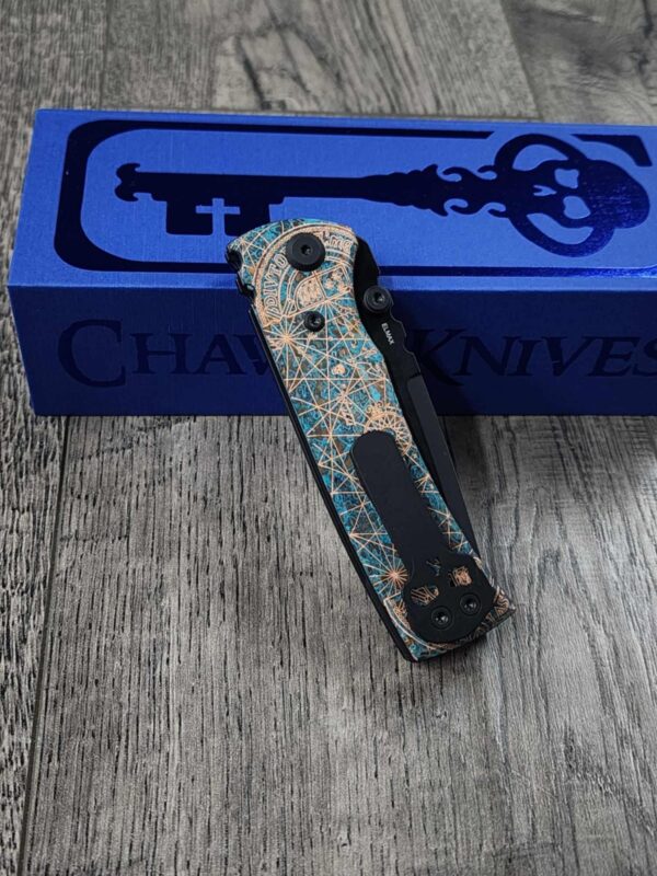 Chaves Redencion Street - Shipwreck Patina - Goonies Map Laser Engraved Copper Scales - Complete Knife - Black Elmax Blade - New In Box