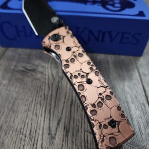 Chaves Redencion Street - Skulls Relief Laser Engraved Copper Scales - Complete Knife - Black Elmax Blade - New In Box