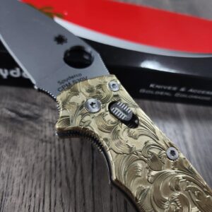 Spyderco Manix 2 Brass Relief Engraved Filigree Scroll - Polished Brass - EDC Scales - Knife Install Optional