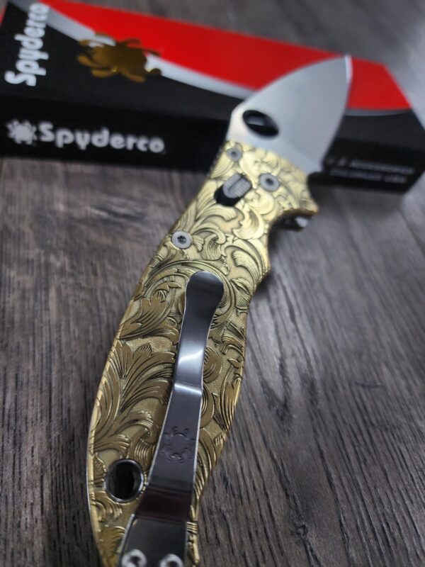 Spyderco Manix 2 Brass Relief Engraved Filigree Scroll - Polished Brass - EDC Scales - Knife Install Optional
