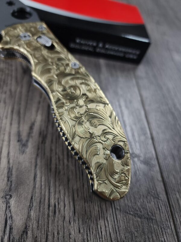 Spyderco Manix 2 Brass Relief Engraved Filigree Scroll - Polished Brass - EDC Scales - Knife Install Optional