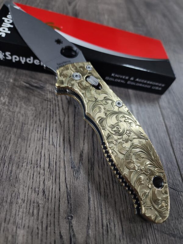 Spyderco Manix 2 Brass Relief Engraved Filigree Scroll - Polished Brass - EDC Scales - Knife Install Optional
