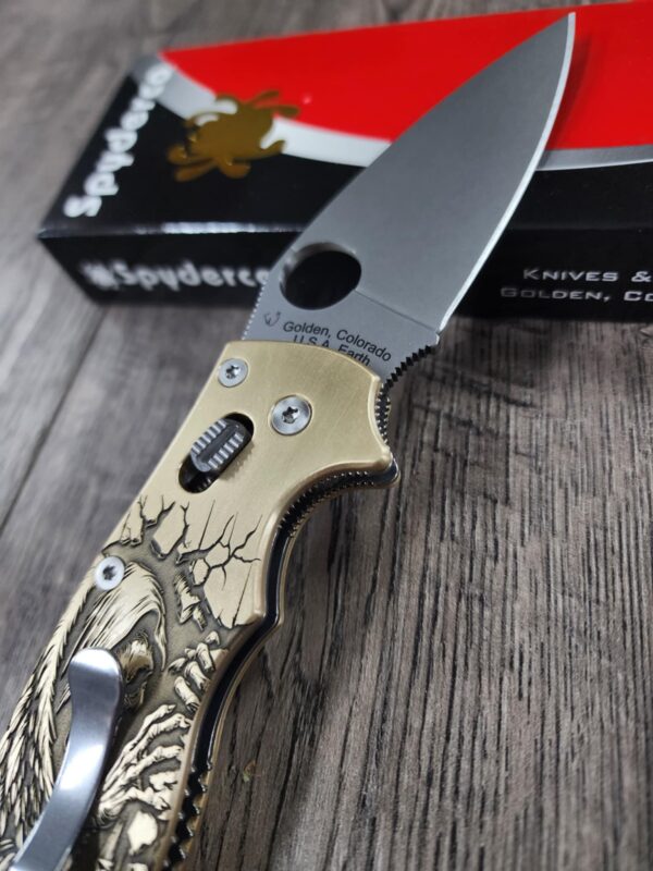Spyderco Manix 2 Brass Relief Engraved Grim Reaper - Aged Brass - EDC Scales - Knife Install Optional