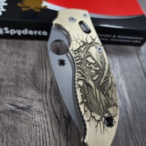 Spyderco Manix 2 Brass Relief Engraved Grim Reaper - Aged Brass - EDC Scales - Knife Install Optional
