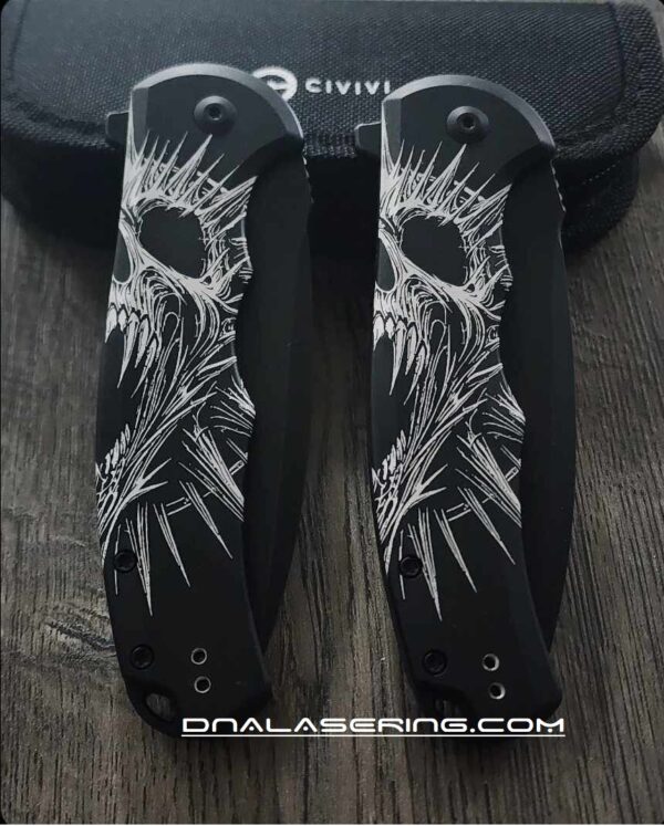CIVIVI Praxis Screaming Skull SET - 2 Flipper Button Lock Knife Black Aluminum Complete Knives - Evil - Skull - EDC Knives