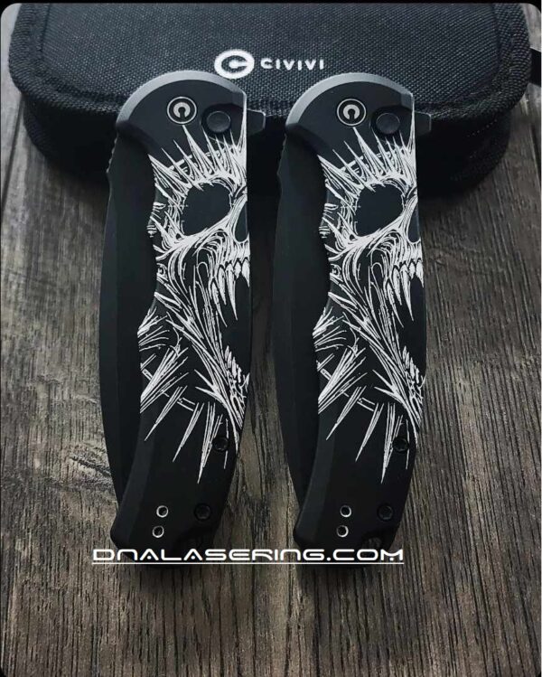 CIVIVI Praxis Screaming Skull SET - 2 Flipper Button Lock Knife Black Aluminum Complete Knives - Evil - Skull - EDC Knives