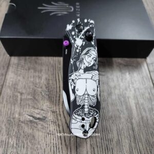 Zombie Pin Up! - Fiber Laser Engraved - Kizer Drop Bear - EDC - COMPLETE KNIFE!