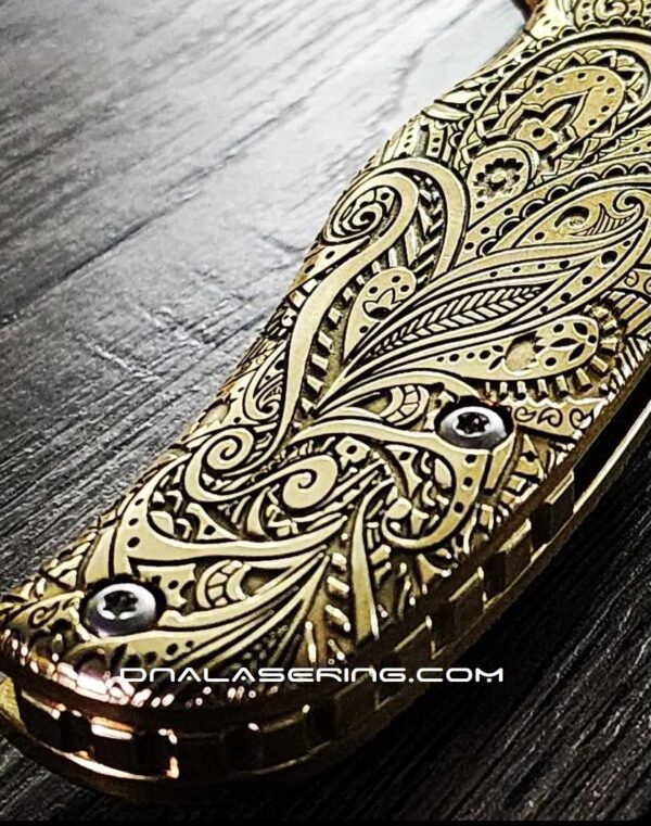 Spyderco Shaman - Paisley - Relief Laser Engraved Brass Scales - Complete Knife - Phosphor Washers - Brass Backspacer - NEW IN BOX