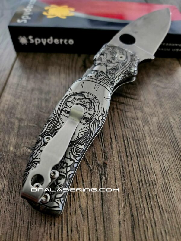 Spyderco Shaman - Day of the Dead - Relief Laser Engraved - Titanium scales - Complete Knife - LynchNW Clip - Phosphor Washers