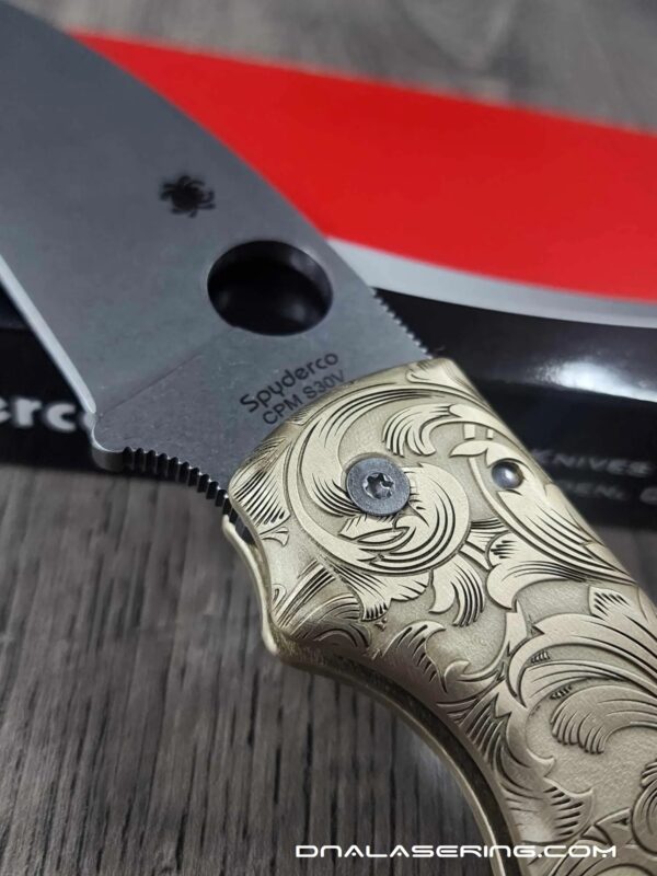 Spyderco Shaman - Filigree Scroll - Relief Engraving Style - Laser Engraved Brass Scales - EDC Gear *Scales Only*
