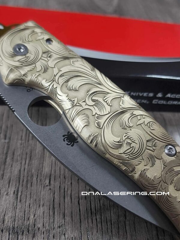 Spyderco Shaman - Filigree Scroll - Relief Engraving Style - Laser Engraved Brass Scales - EDC Gear *Scales Only*