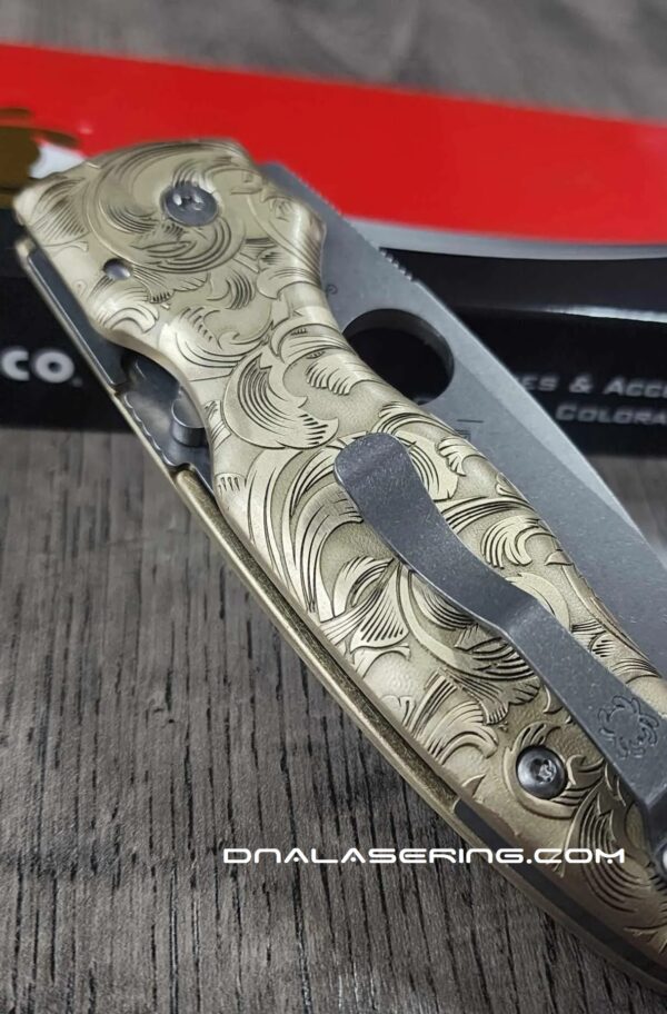 Spyderco Shaman - Filigree Scroll - Relief Engraving Style - Laser Engraved Brass Scales - EDC Gear *Scales Only*