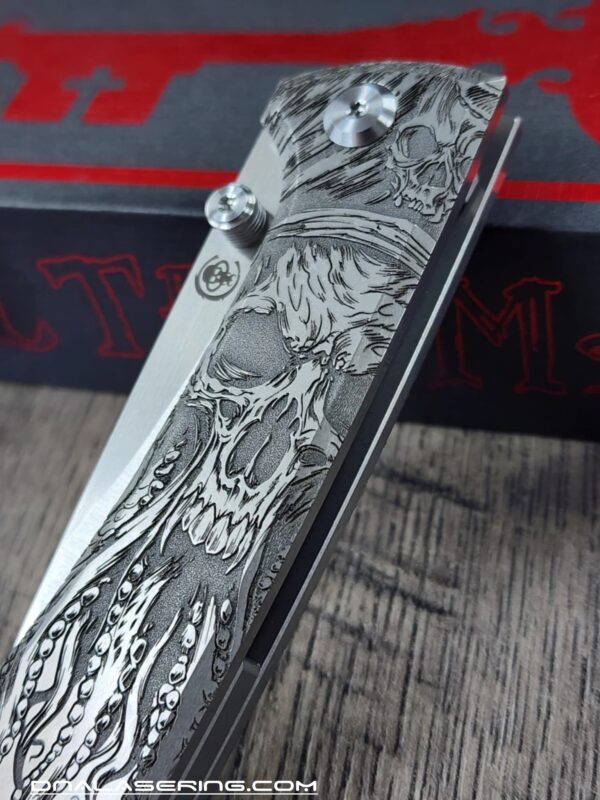 Chaves Knives - Relief Engraved RCK9 - Davy Jones - Titanium - M390 Steel - COMPLETE KNIFE - Extra clip - New in box