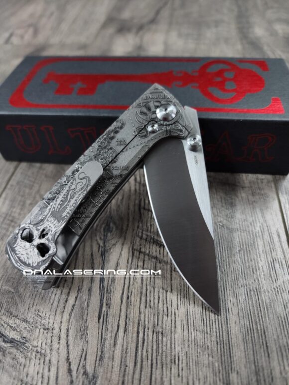 Chaves Knives - Relief Engraved RCK9 - Davy Jones - Titanium - M390 Steel - COMPLETE KNIFE - Extra clip - New in box - Image 3