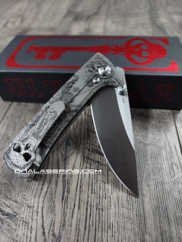 Chaves Knives - Relief Engraved RCK9 - Davy Jones - Titanium - M390 Steel - COMPLETE KNIFE - Extra clip - New in box