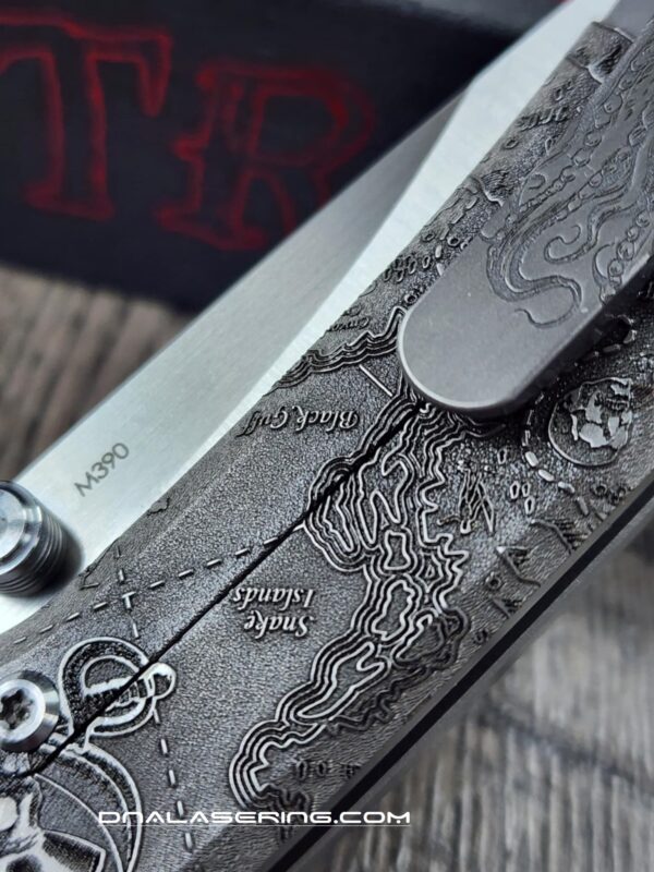 Chaves Knives - Relief Engraved RCK9 - Davy Jones - Titanium - M390 Steel - COMPLETE KNIFE - Extra clip - New in box