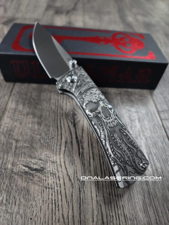 Chaves Knives - Relief Engraved RCK9 - Davy Jones - Titanium - M390 Steel - COMPLETE KNIFE - Extra clip - New in box