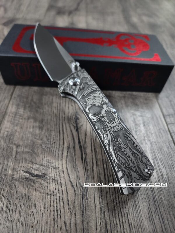 Chaves Knives - Relief Engraved RCK9 - Davy Jones - Titanium - M390 Steel - COMPLETE KNIFE - Extra clip - New in box