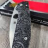 Spyderco Shaman with Viking Runes Engraved Lotus Black Canvas Micarta Scales and LynchNW Satin Deep Carry Pocket clip - S30V Blade Steel - COMPLETE KNIFE