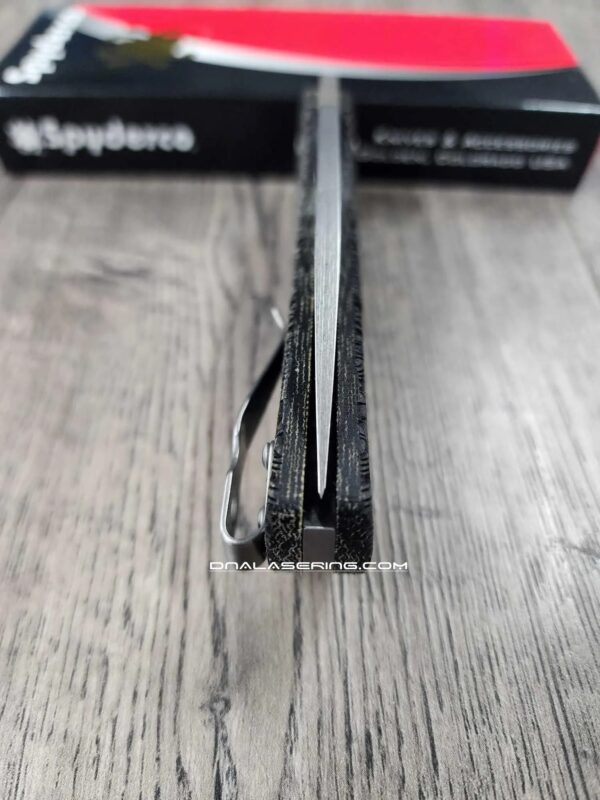 Spyderco Shaman with Viking Runes Engraved Lotus Black Canvas Micarta Scales and LynchNW Satin Deep Carry Pocket clip - S30V Blade Steel - COMPLETE KNIFE