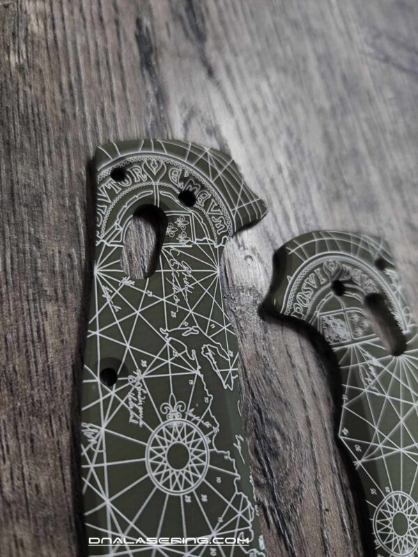 Goonies Map - Spyderco Manix 2 Laser Engraved Scales – Agent Series – Linerless – Cerakote OD GREEN - Optional Knife Install