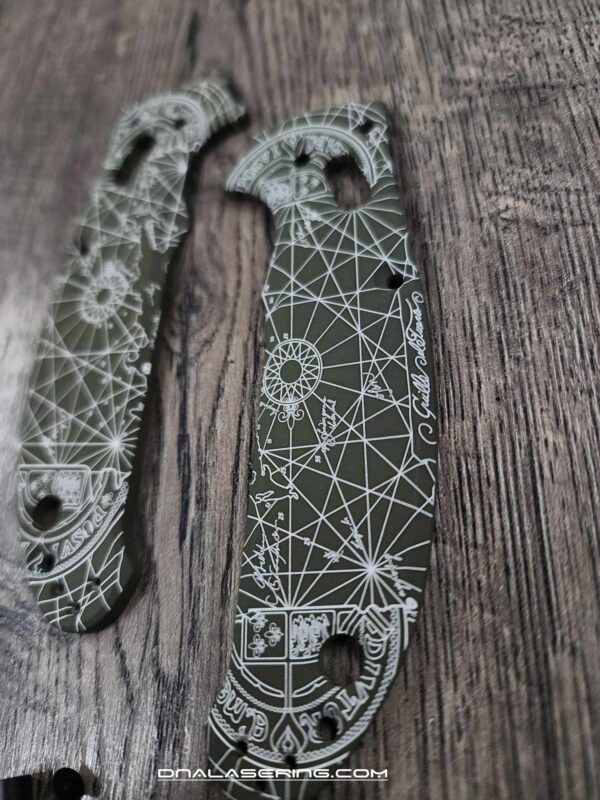 Goonies Map - Spyderco Manix 2 Laser Engraved Scales – Agent Series – Linerless – Cerakote OD GREEN - Optional Knife Install