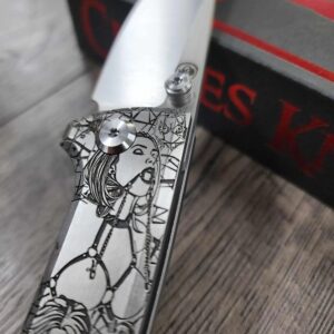 Chaves Knives - Relief Engraved RCK9 - BDSM/Bondage Theme - Titanium - M390 Steel - COMPLETE KNIFE - Extra clip - New in box