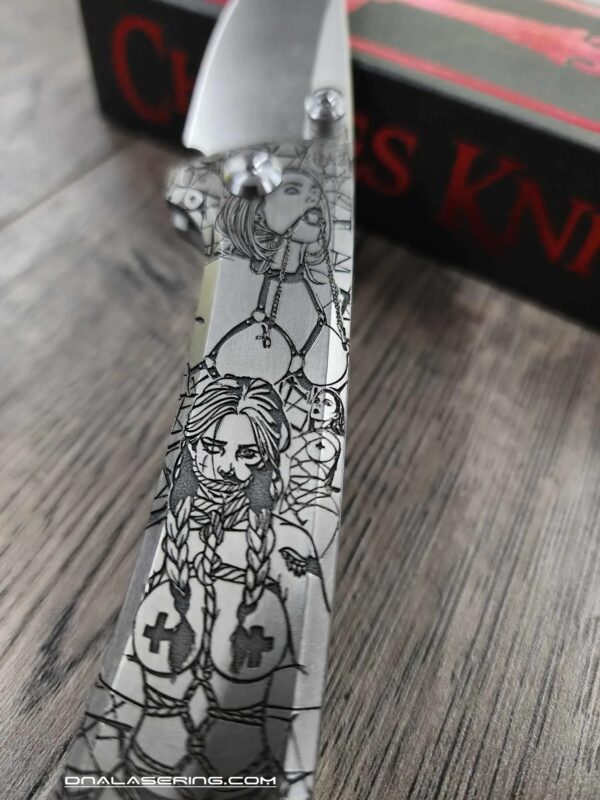 Chaves Knives - Relief Engraved RCK9 - BDSM/Bondage Theme - Titanium - M390 Steel - COMPLETE KNIFE - Extra clip - New in box