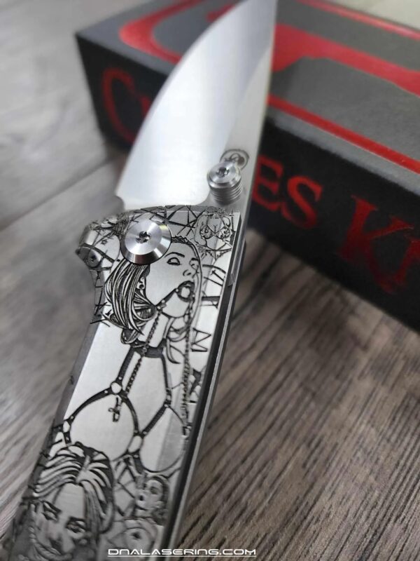 Chaves Knives - Relief Engraved RCK9 - BDSM/Bondage Theme - Titanium - M390 Steel - COMPLETE KNIFE - Extra clip - New in box