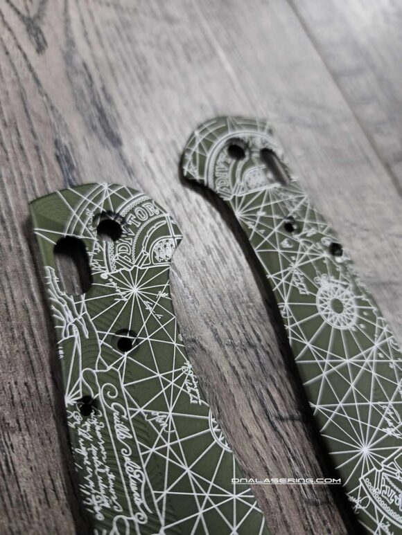 Benchmade Griptilian - Goonies Map - Laser Engraved OD Green Aluminum Loop Scales - With Hardware - EDC Gear - Image 4