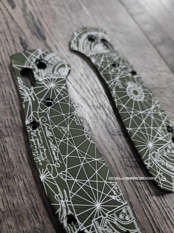 Benchmade Griptilian - Goonies Map - Laser Engraved OD Green Aluminum Loop Scales - With Hardware - EDC Gear - Image 3