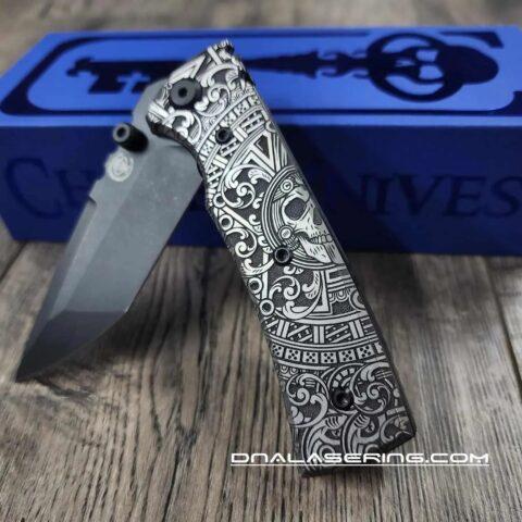 Chaves Redencion Street Blue Label - Titanium Scales - Engraved Dead Aztec Theme - Black Elmax Drop Point or Tanto - COMPLETE KNIFE