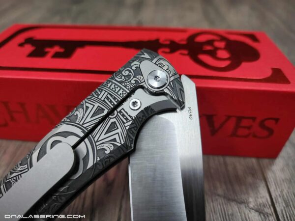 Chaves Liberation Street Integral Knife M390 SW TI – Chaves Aztec Design - With Extra Clip NEW in Box - Relief Engraved Chaves Mayan Design