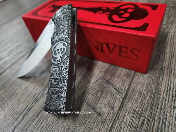 Chaves Liberation Street Integral Knife M390 SW TI – Chaves Aztec Design - With Extra Clip NEW in Box - Relief Engraved Chaves Mayan Design