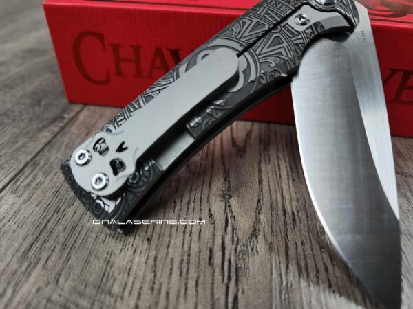Chaves Liberation Street Integral Knife M390 SW TI – Chaves Aztec Design - With Extra Clip NEW in Box - Relief Engraved Chaves Mayan Design