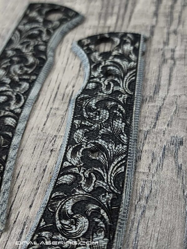 Chaves 229 Blue Label Scales – Deep Engraved Black Micarta Handles Scroll Design