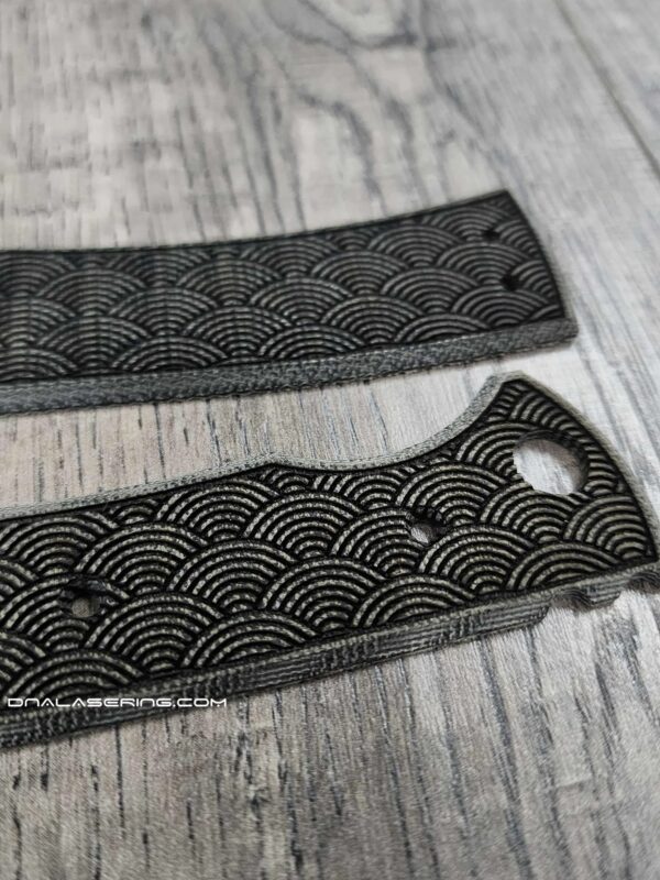 Chaves 229 Blue Label Scales – Deep Engraved Black Micarta Handles Seigaiha Waves Design
