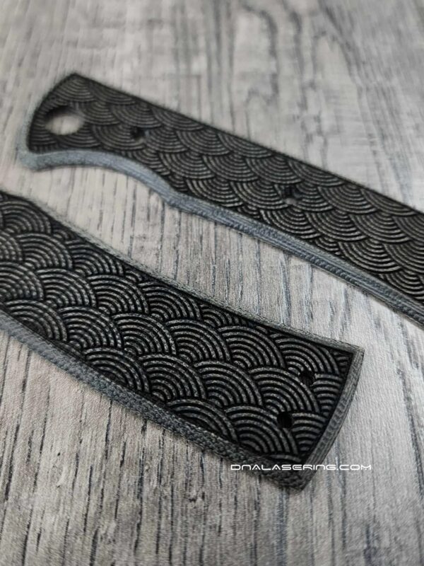 Chaves 229 Blue Label Scales – Deep Engraved Black Micarta Handles Seigaiha Waves Design