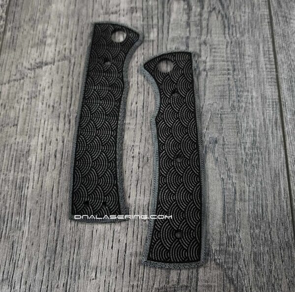 Chaves 229 Blue Label Scales – Deep Engraved Black Micarta Handles Seigaiha Waves Design