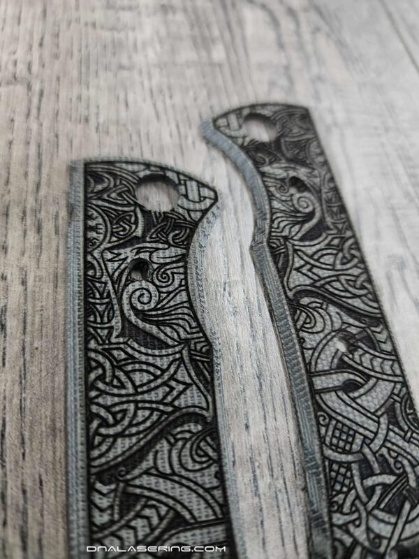 Chaves 229 Blue Label Scales – Deep Engraved Black Micarta Handles Viking Runes Design