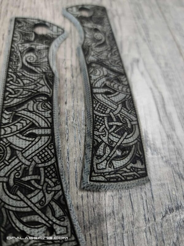 Chaves 229 Blue Label Scales – Deep Engraved Black Micarta Handles Viking Runes Design