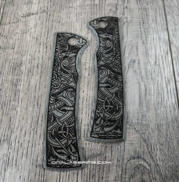 Chaves 229 Blue Label Scales – Deep Engraved Black Micarta Handles Viking Runes Design