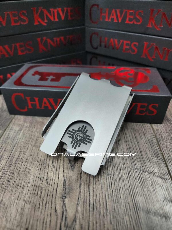 Chaves Ultramar - Skull & Zia Sun - Relief Fiber Laser Engraved - TI Fold Wallet - EDC Gear - Titanium Wallet with Money Clip
