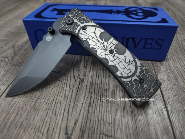 Chaves Redencion 229 - Relief Engraved Batman / Gotham Theme - Black ELMAX Tanto Blade - COMPLETE KNIFE